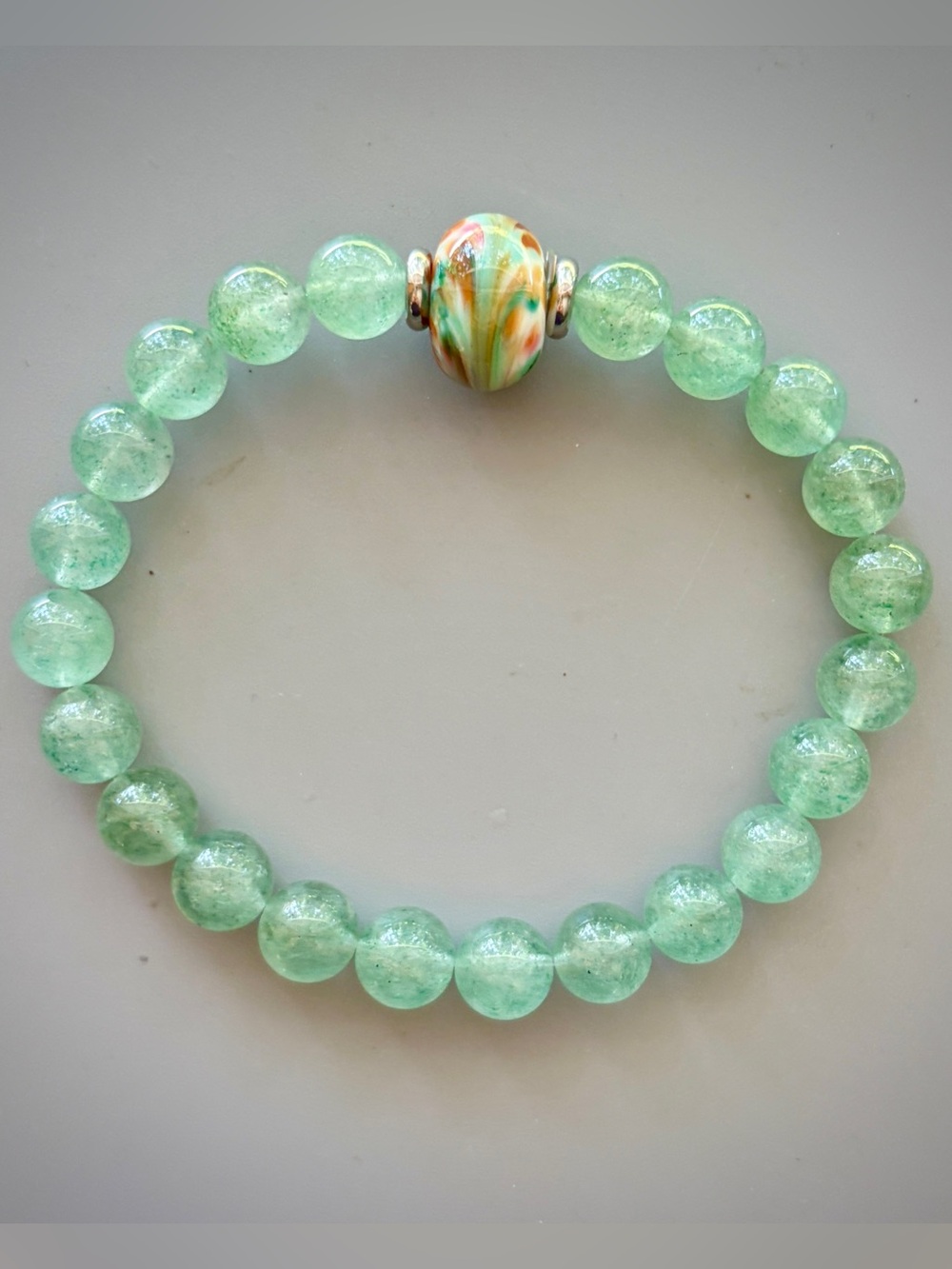 Green Strawberry Quartz Handcrafted Bead Bracelet
